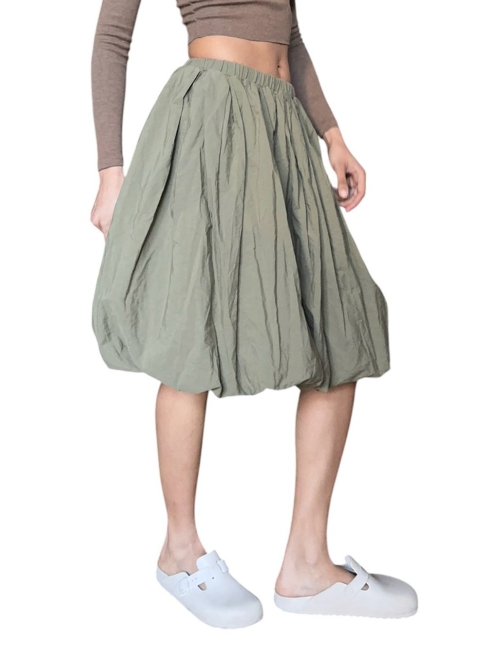 Collusion Olive Green Bubble Midi Skirt